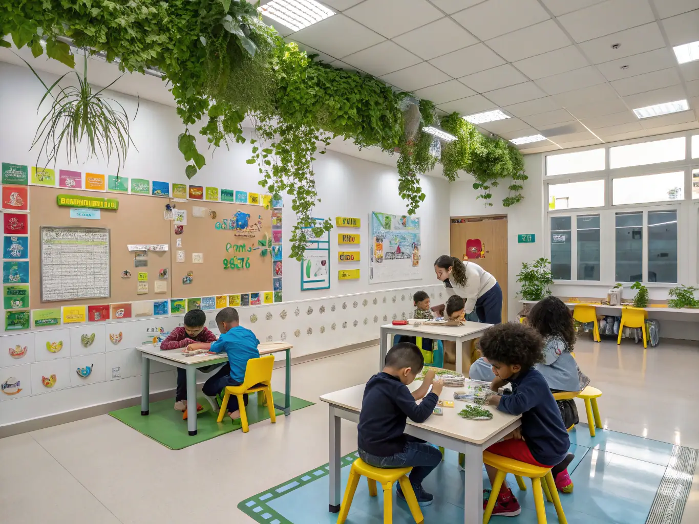 A classroom setting where children are learning about the history and mechanics of mills through interactive demonstrations and educational materials.