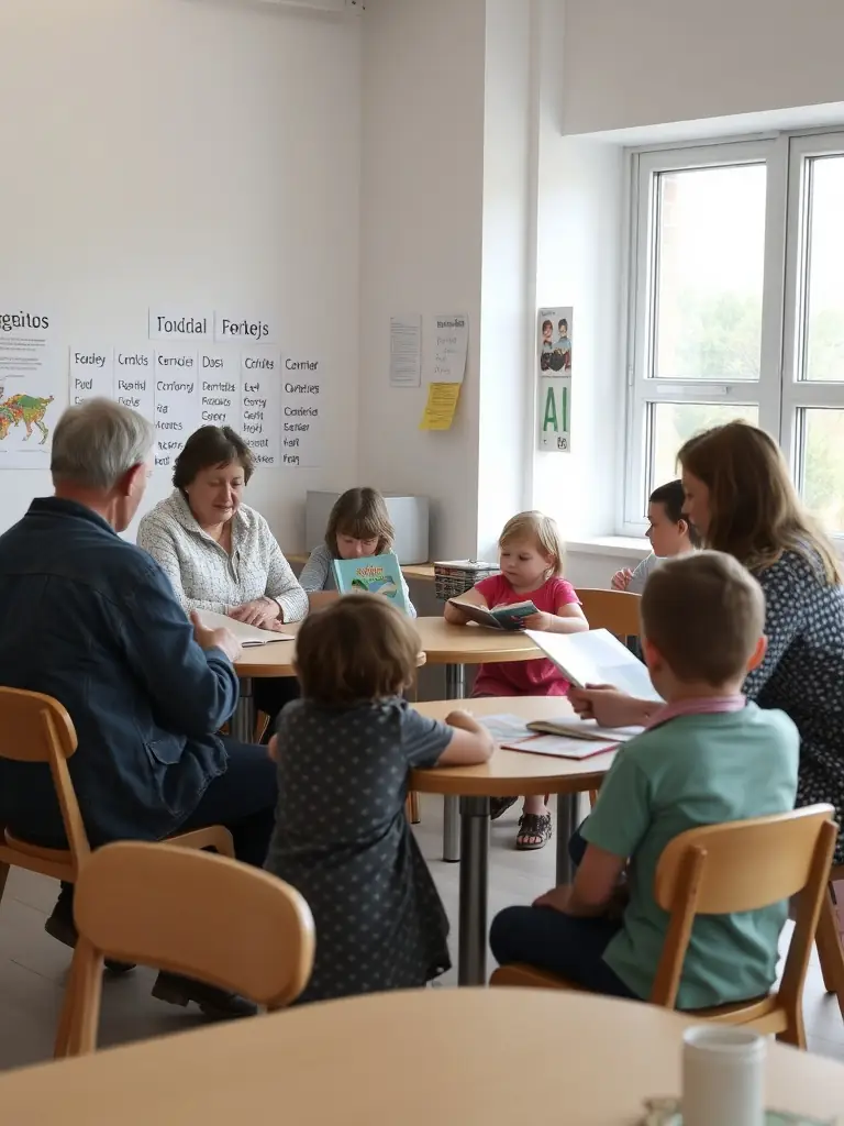 A photo of a workshop where participants are learning the Bourbonnais dialect, showcasing the organization's efforts to preserve local language.